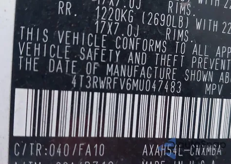 2021 Toyota Rav4 Hybrid Xle z USA, uszkodzony, nr VIN 4T3RWRFV6MU047483